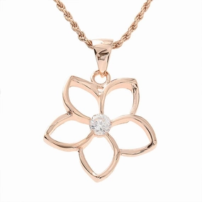 Sterling Silver Pink Gold Plated 25mm Floating Plumeria with CZ Pendant (Chain Sold Separately)