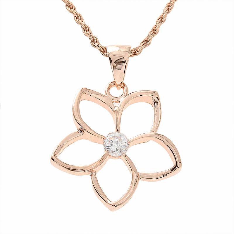 Sterling Silver Pink Gold Plated 25mm Floating Plumeria with CZ Pendant (Chain Sold Separately)