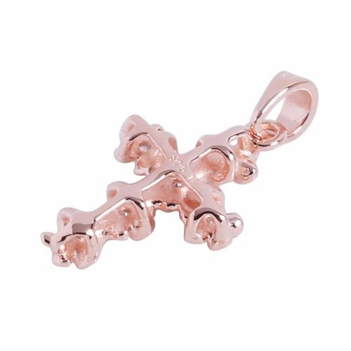 Sterling Silver Pink Gold Plated 4mm Plumeria with CZ Cross Pendant (Chain Sold Separately)
