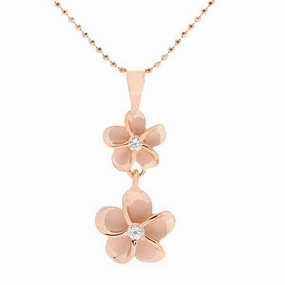Sterling Silver Pink Gold Plated 8-10mm Plumeria with CZ Pendant (Chain Sold Separately)