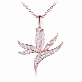 Sterling Silver Pink Gold Plated Bird of Paradise Pave CZ Pendant (Chain Sold Separately)