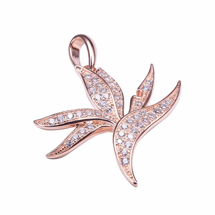 Sterling Silver Pink Gold Plated Bird of Paradise Pave CZ Pendant (Chain Sold Separately)