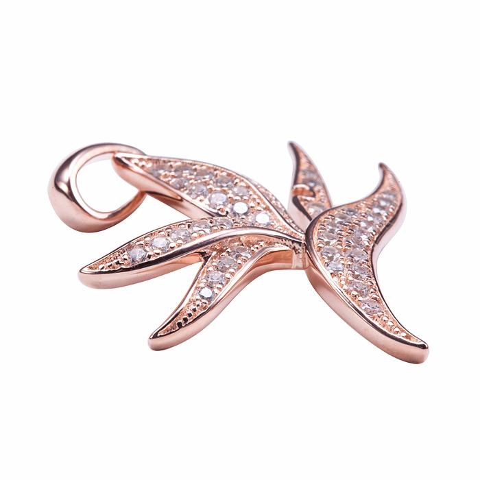 Sterling Silver Pink Gold Plated Bird of Paradise Pave CZ Pendant (Chain Sold Separately)