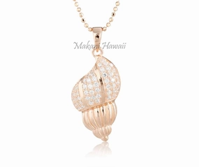 Sterling Silver Pink Gold Plated Conch Shell Pave CZ Pendant (Chain Sold Separately)