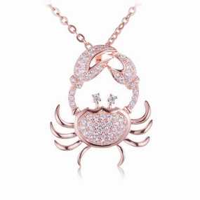 Sterling Silver Pink Gold Plated Crab Pave CZ Pendant (Chain Sold Separately)