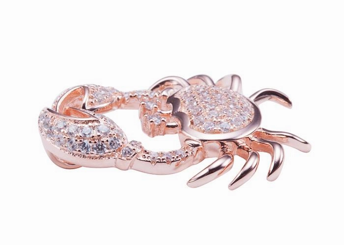 Sterling Silver Pink Gold Plated Crab Pave CZ Pendant (Chain Sold Separately)