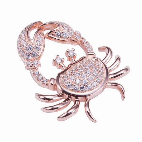 Sterling Silver Pink Gold Plated Crab Pave CZ Pendant (Chain Sold Separately)