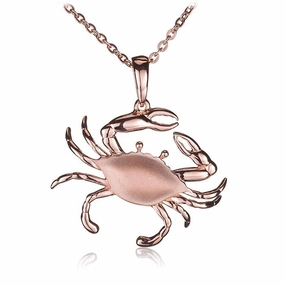 Sterling Silver Pink Gold Plated Crab Pendant Sandblast Finished (Chain Sold Separately)