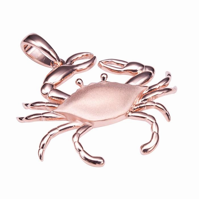 Sterling Silver Pink Gold Plated Crab Pendant Sandblast Finished (Chain Sold Separately)