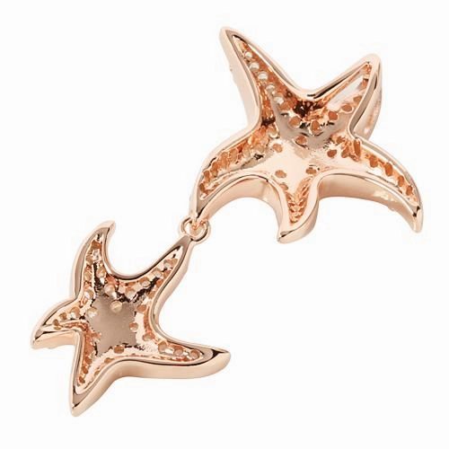 Sterling Silver Pink Gold Plated Double Starfish Pave CZ Pendant (Chain Sold Separately)