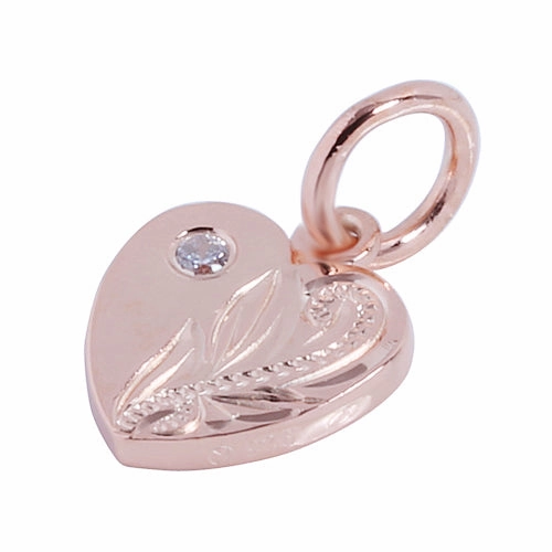 Sterling Silver Pink Gold Plated Hawaiian Scroll Heart with CZ Pendant (Chain Sold Separately)