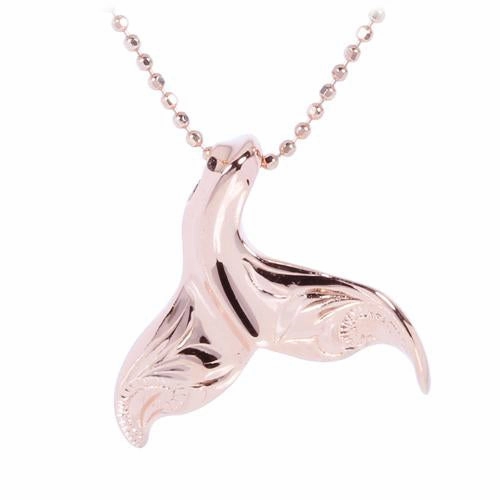 Sterling Silver Pink Gold Plated Hawaiian Scroll Small Whale Tail Pendant (Chain Sold Separately)