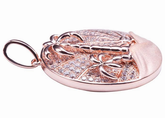 Sterling Silver Pink Gold Plated Island Sunrise in Circle Pave CZ Pendant (Chain Sold Separately)