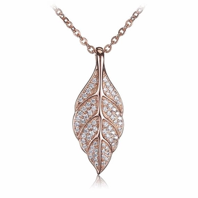 Sterling Silver Pink Gold Plated Maile Leaf Pave CZ Pendant (Chain Sold Separately)