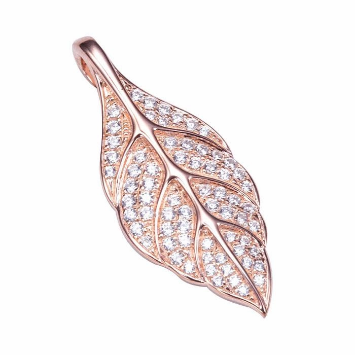 Sterling Silver Pink Gold Plated Maile Leaf Pave CZ Pendant (Chain Sold Separately)