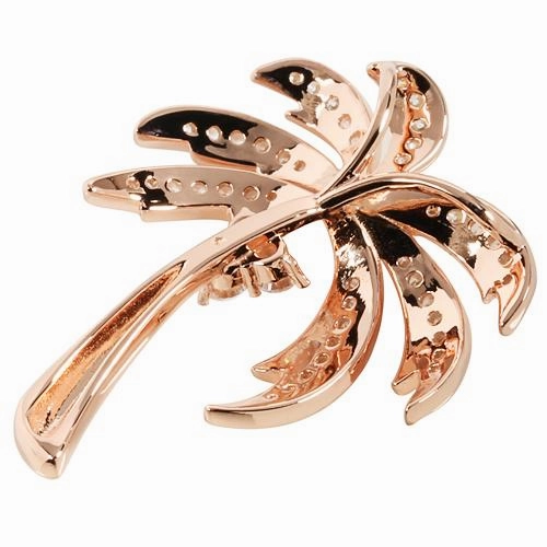 Sterling Silver Pink Gold Plated Palm Tree Pave CZ Pendant (Chain Sold Separately)
