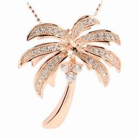 Sterling Silver Pink Gold Plated Palm Tree Pave CZ Pendant (Chain Sold Separately)