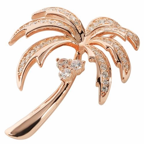 Sterling Silver Pink Gold Plated Palm Tree Pave CZ Pendant (Chain Sold Separately)