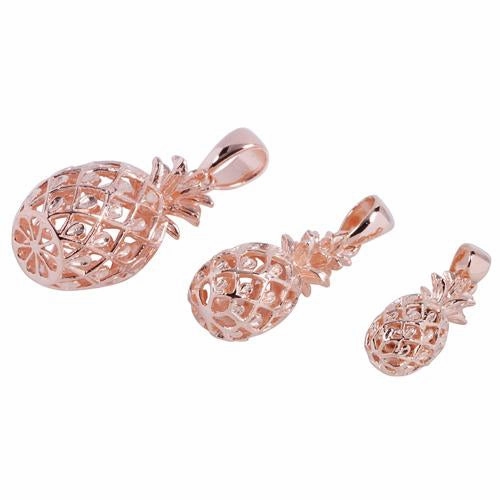 Sterling Silver Pink Gold Plated Pineapple Pendant (S/M/L) (Chain Sold Separately)