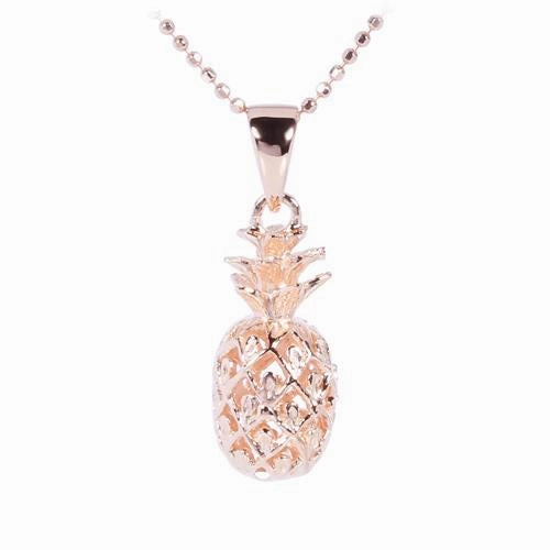 Sterling Silver Pink Gold Plated Pineapple Pendant (S/M/L) (Chain Sold Separately)