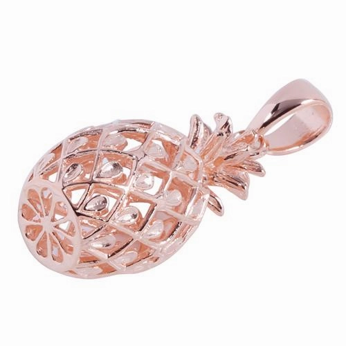 Sterling Silver Pink Gold Plated Pineapple Pendant (S/M/L) (Chain Sold Separately)