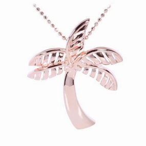 Sterling Silver Pink Gold Plated Shiny Palm Tree Pendant (Chain Sold Separately)