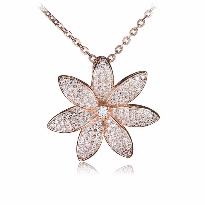 Sterling Silver Pink Gold Plated Tiare Pave CZ Pendant (Chain Sold Separately)