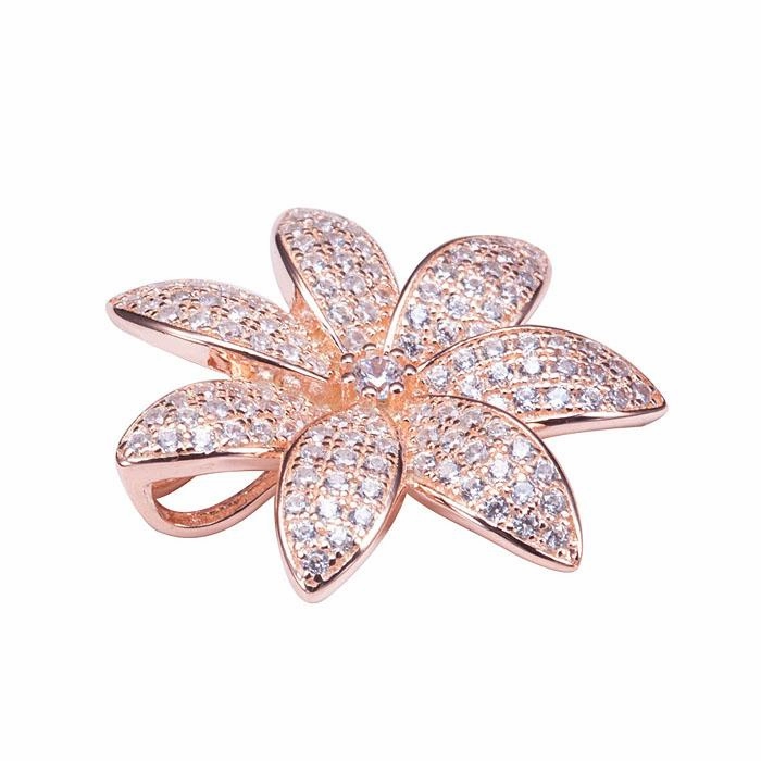 Sterling Silver Pink Gold Plated Tiare Pave CZ Pendant (Chain Sold Separately)