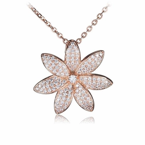 Sterling Silver Pink Gold Plated Tiare Pave CZ Pendant (Chain Sold Separately)