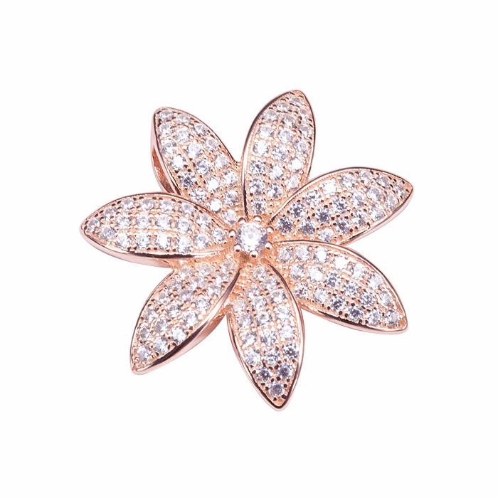 Sterling Silver Pink Gold Plated Tiare Pave CZ Pendant (Chain Sold Separately)