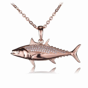 Sterling Silver Pink Gold Plated Tuna Fish Pave CZ Pendant (Chain Sold Separately)