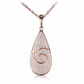 Sterling Silver Pink Gold Plated Wave Pave CZ Teardrop Pendant (Chain Sold Separately)
