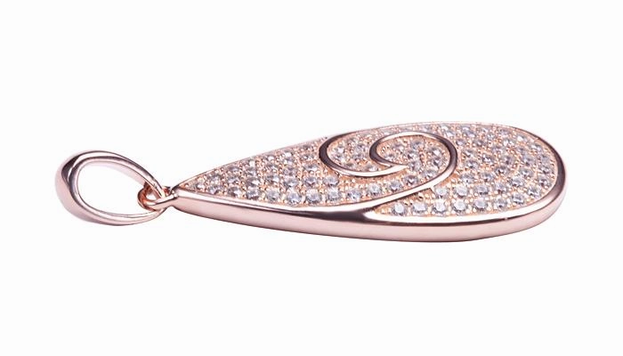Sterling Silver Pink Gold Plated Wave Pave CZ Teardrop Pendant (Chain Sold Separately)