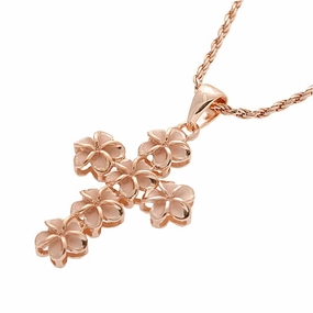 Sterling Silver Pink Gold Rhodium Plated 8mm Plumeria Cross Pendant (Chain Sold Separately)