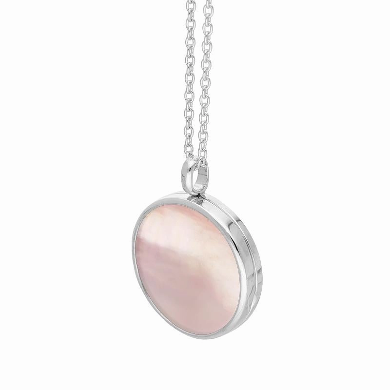 Sterling Silver Pink Mother of Pearl Medium Round Locket