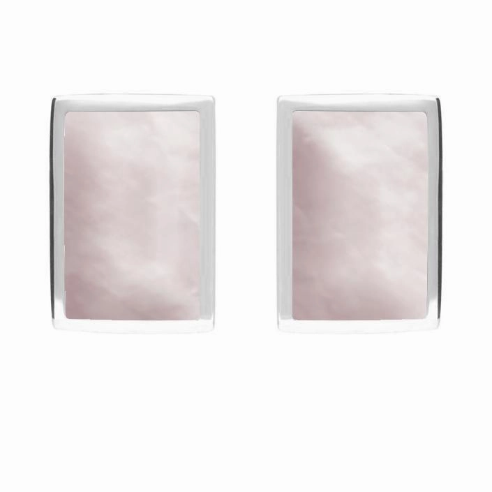 Sterling Silver Pink Mother of Pearl Oblong Stud Earrings