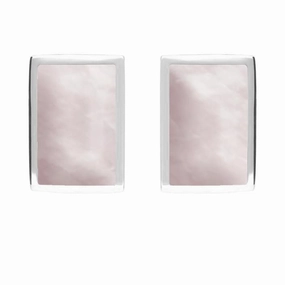 Sterling Silver Pink Mother of Pearl Oblong Stud Earrings