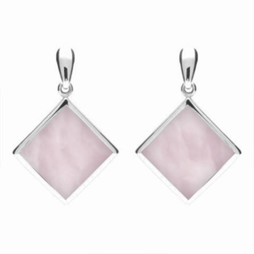 Sterling Silver Pink Mother of Pearl Rhombus Drop Earrings