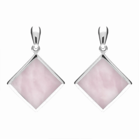 Sterling Silver Pink Mother of Pearl Rhombus Drop Earrings