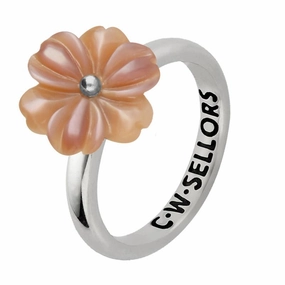 Sterling Silver Pink Mother of Pearl Tuberose 12mm Dahlia Ring
