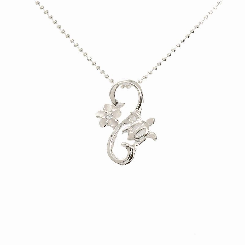 Sterling Silver Plumeria and Honu (Hawaiian Turtle) Infinity Pendant (Chain Sold Separately)
