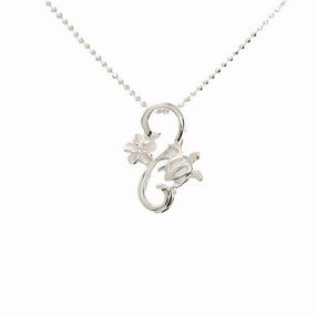 Sterling Silver Plumeria and Honu (Hawaiian Turtle) Infinity Pendant (Chain Sold Separately)