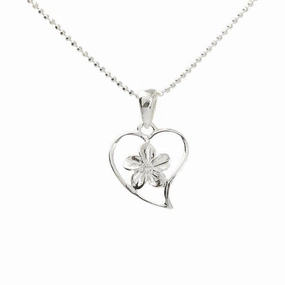 Sterling Silver Plumeria in Heart High Polish Finish Pendant (Chain Sold Separately)