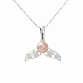Sterling Silver Plumeria in Whale Tail with Pink Pearl Pendant (Chain Sold Separately)