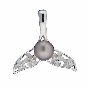 Sterling Silver Plumeria in Whale Tail with Purple Fresh Water Pearl Pendant (Chain Sold Separately)