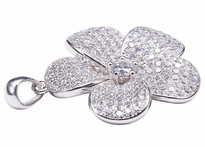 Sterling Silver Plumeria Pave CZ Pendant (Chain Sold Separately)