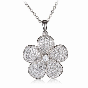 Sterling Silver Plumeria Pave CZ Pendant (Chain Sold Separately)