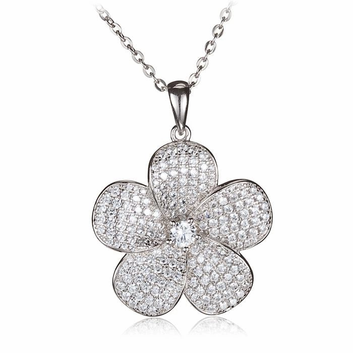 Sterling Silver Plumeria Pave CZ Pendant (Chain Sold Separately)