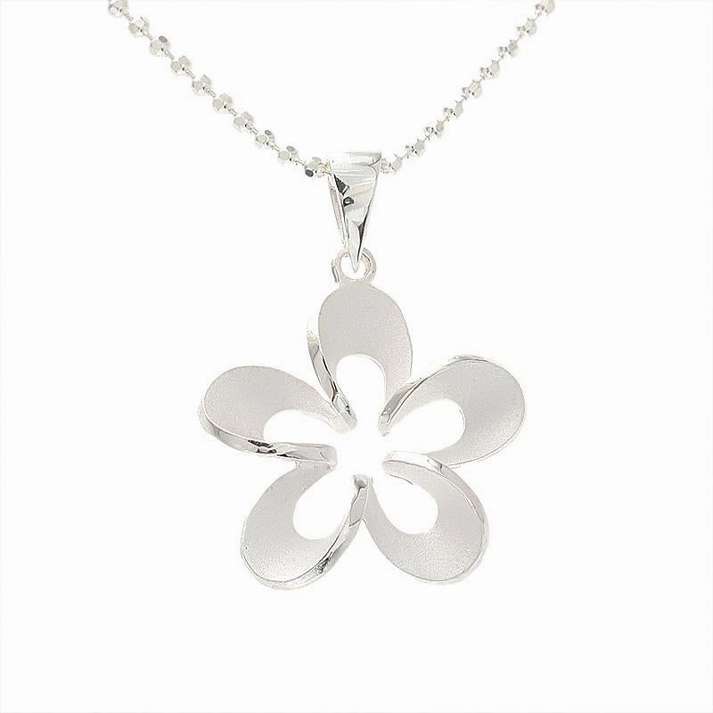 Sterling Silver Plumeria Sandblast Finish Outline Pendant (Chain Sold Separately)