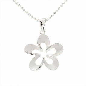 Sterling Silver Plumeria Sandblast Finish Outline Pendant (Chain Sold Separately)